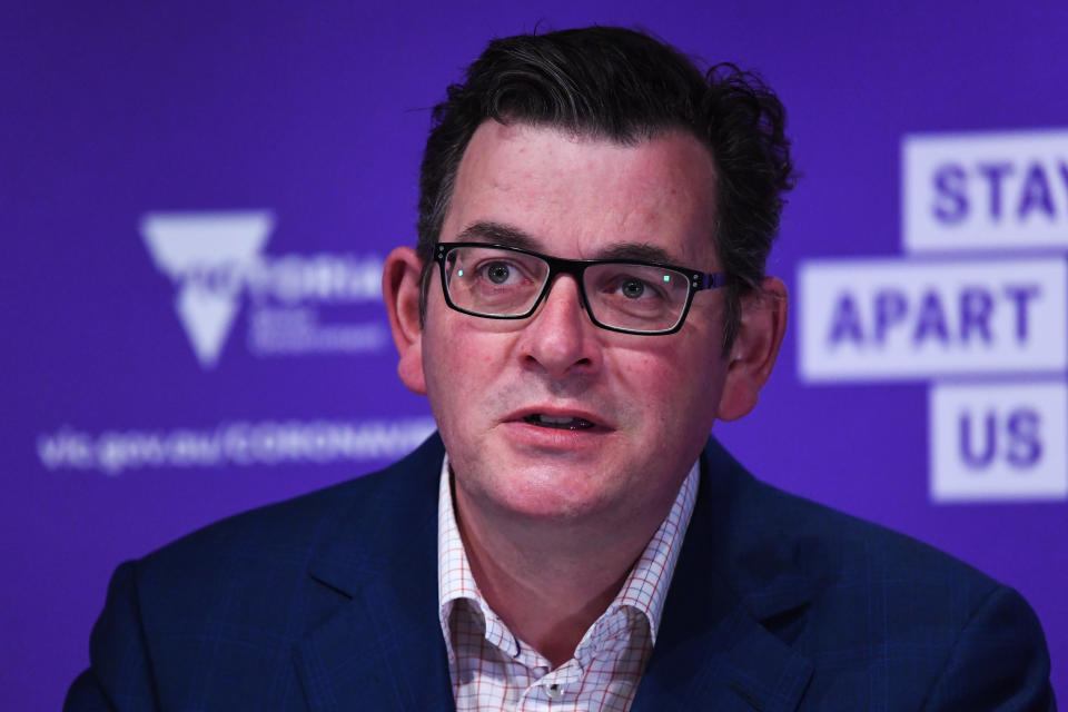 Pictured is Victorian Premier Daniel Andrews during his press conference. 