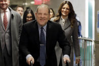 Harvey Weinstein arrives at court for his trial on charges of rape and sexual assault, Wednesday, Jan. 29, 2020 in New York.(AP Photo/Richard Drew)