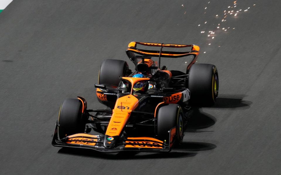 McLaren driver Oscar Piastri of Australia starts the second practice session ahead of the Formula One Saudi Arabian Grand Prix at the Jeddah Corniche Circuit in Jeddah, Saudi Arabia, Thursday, March 7, 2024.