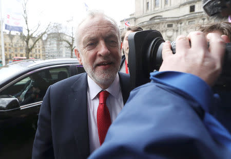 Britain's opposition Labour Party leader Jeremy Corbyn arrives to speak to the EEF Manufacturer's Organisation, in London, February 20, 2018. REUTERS/Simon Dawson