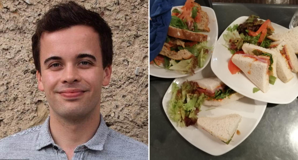 Pictured left is UK bartender Will Dalrymple and on the right is the food he was forced to dump.