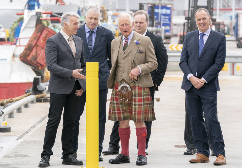 <p>The Prince of Wales, known as the Duke of Rothesay when in Scotland, during a visit to the Lerwick Harbour Fish Market at Shetland Seafood Auctions Ltd at Lerwick Fishmarket, in Lerwick, Shetland, on the second day of a two-day visit to Scotland. Picture date: Friday July 30, 2021.</p>
