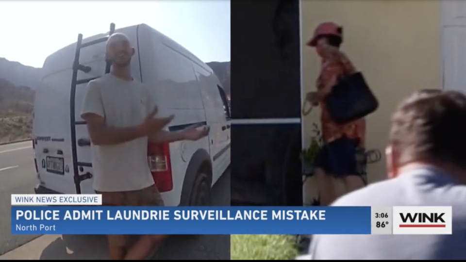 Pictured is Brian Laundrie on the left and his mother Roberta on the right, entering the family's Florida home.