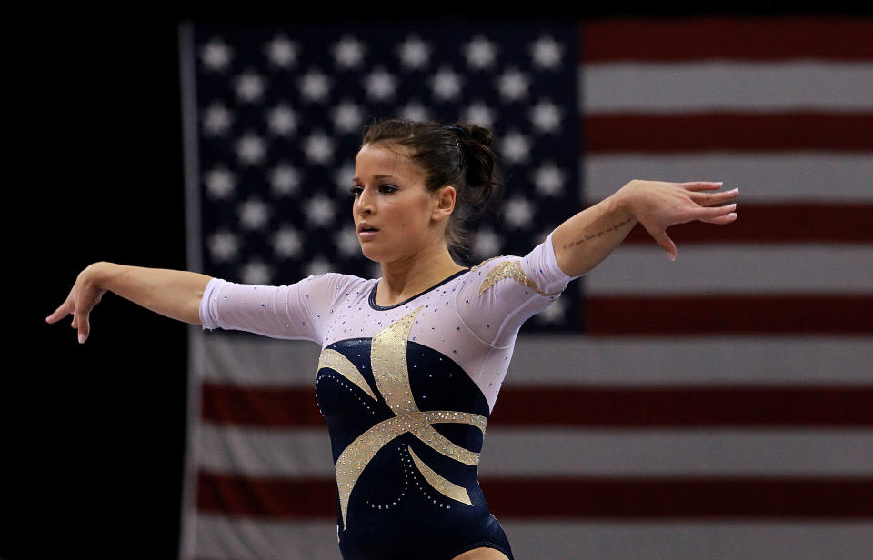 ST PAUL, MN - AUGUST 18: Alicia Sacramone competes on the floor during the Senior Women's competition on day two of the Visa Gymnastics Championships at Xcel Energy Center on August 18, 2011 in St Paul, Minnesota. (Photo by Ronald Martinez/Getty Images)