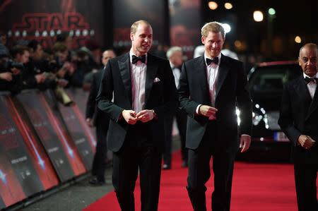 Prince William, Duke of Cambridge and Prince Harry attend the European Premiere of Star Wars: The Last Jedi, at the Royal Albert Hall, London, Britain December 12, 2017. REUTERS/Eddie Mulholland/Pool