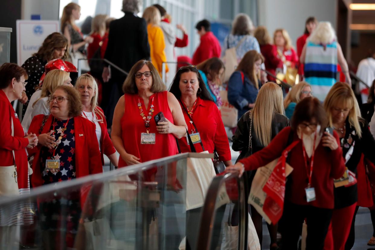 Delegates fill the hallway during the National Federation of Republican Women's 42nd Biennial Convention at the Omni Hotel and Oklahoma City Convention Center, Saturday, Sept. 30, 2023.