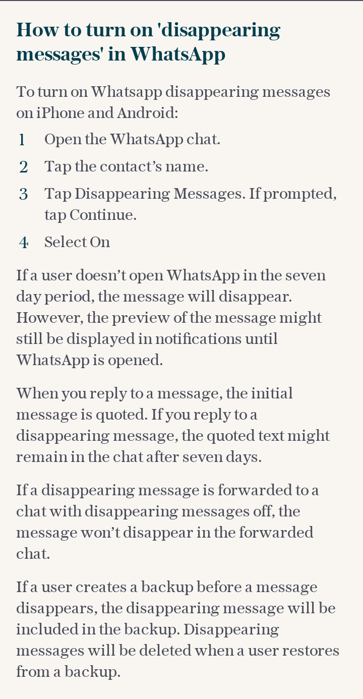 How to turn on 'disappearing messages' in WhatsApp
