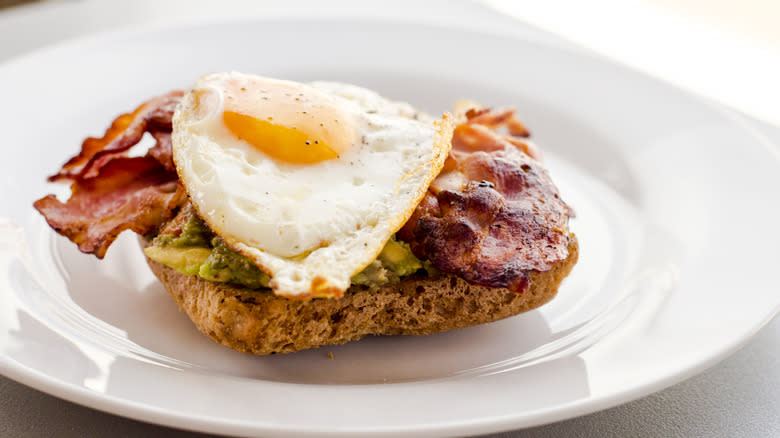 open fried egg breakfast sandwich