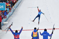 <p>Maurice Manificat, Jean-Marc Gaillard, Clément Parisse et Adrien Backsheider peuvent exulter : ils viennent de décrocher la médaille de bronze de relais en ski de fond ! (crédit Getty) </p>