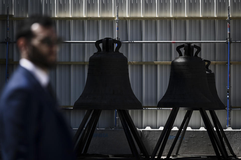 Bells are pictured inside the Notre Dame de Paris Cathedral, May 15, 2019 in Paris. (Photo: Philippe Lopez/Pool via AP)          