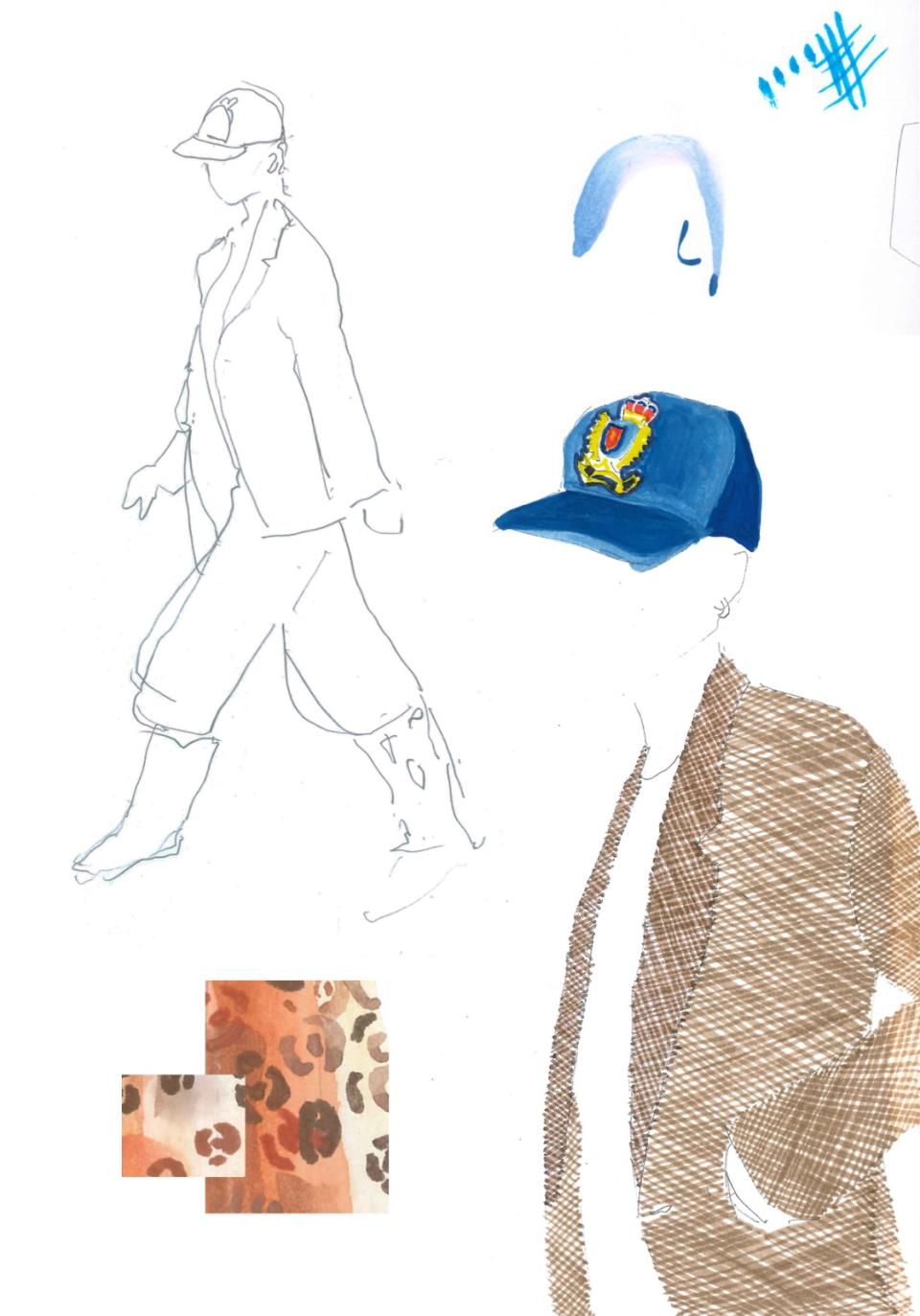 An idea for Princess Diana, conveying a more relatable side with a hat and work clothes