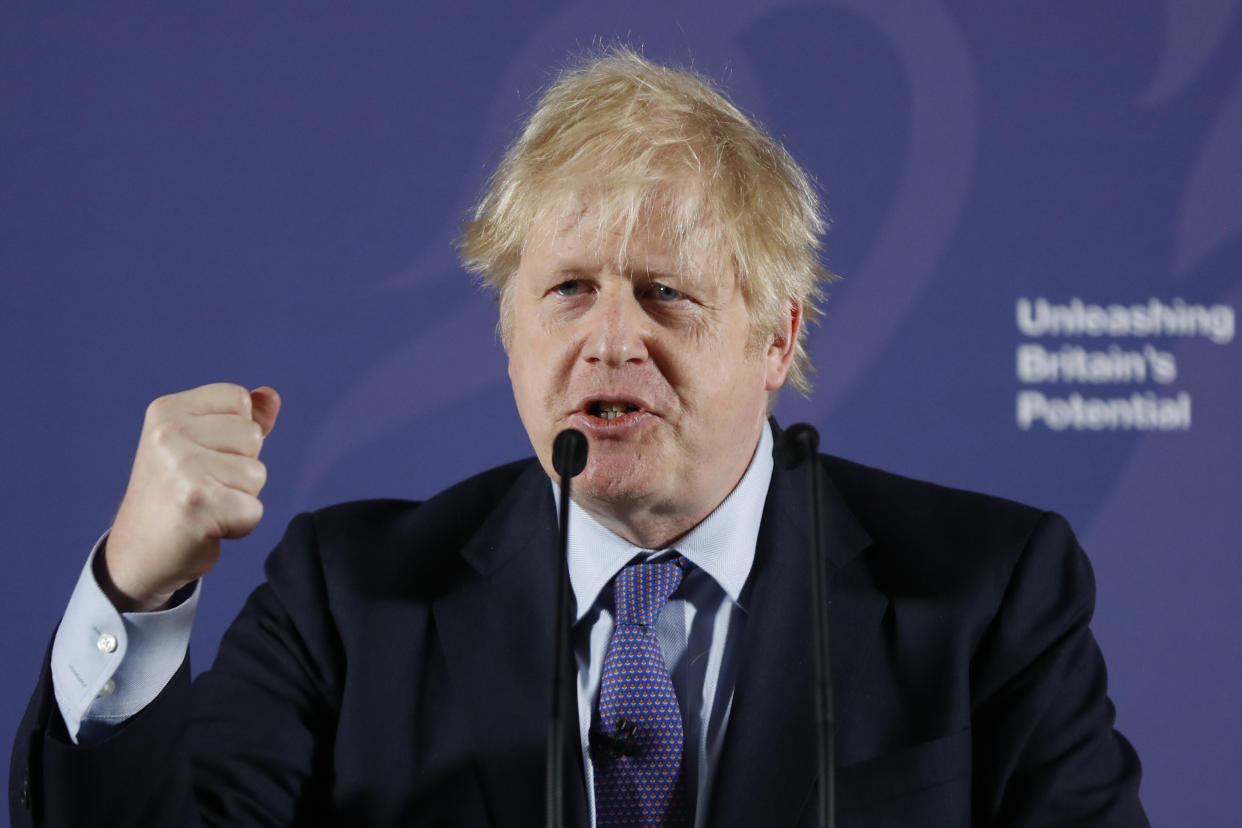 Prime Minister Boris Johnson delivers his Unleashing Britain's Potential speech in the Painted Hall, Old Royal Naval College Greenwich, London, following the UK's exit from the European Union.