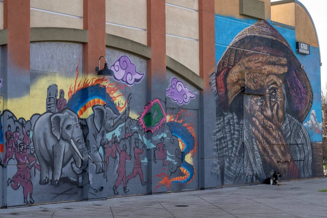 Members of the Asian and Pacific Islander community have criticized the cultural accuracy of a Wide Open Walls mural, photographed Monday, Feb. 12, 2024, on the WellSpace Building on Stockton Boulevard in Sacramento’s Little Saigon neighborhood. Paul Kitagaki Jr./pkitagaki@sacbee.com