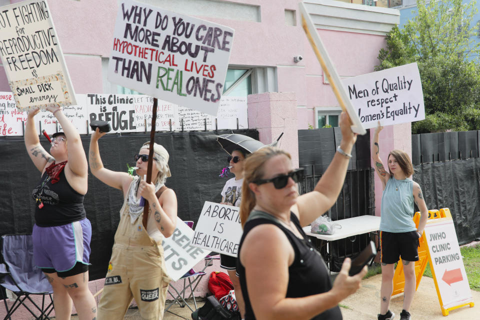 Abortion rights demonstrators in front of Jackson Women’s Health Organization in Mississippi.