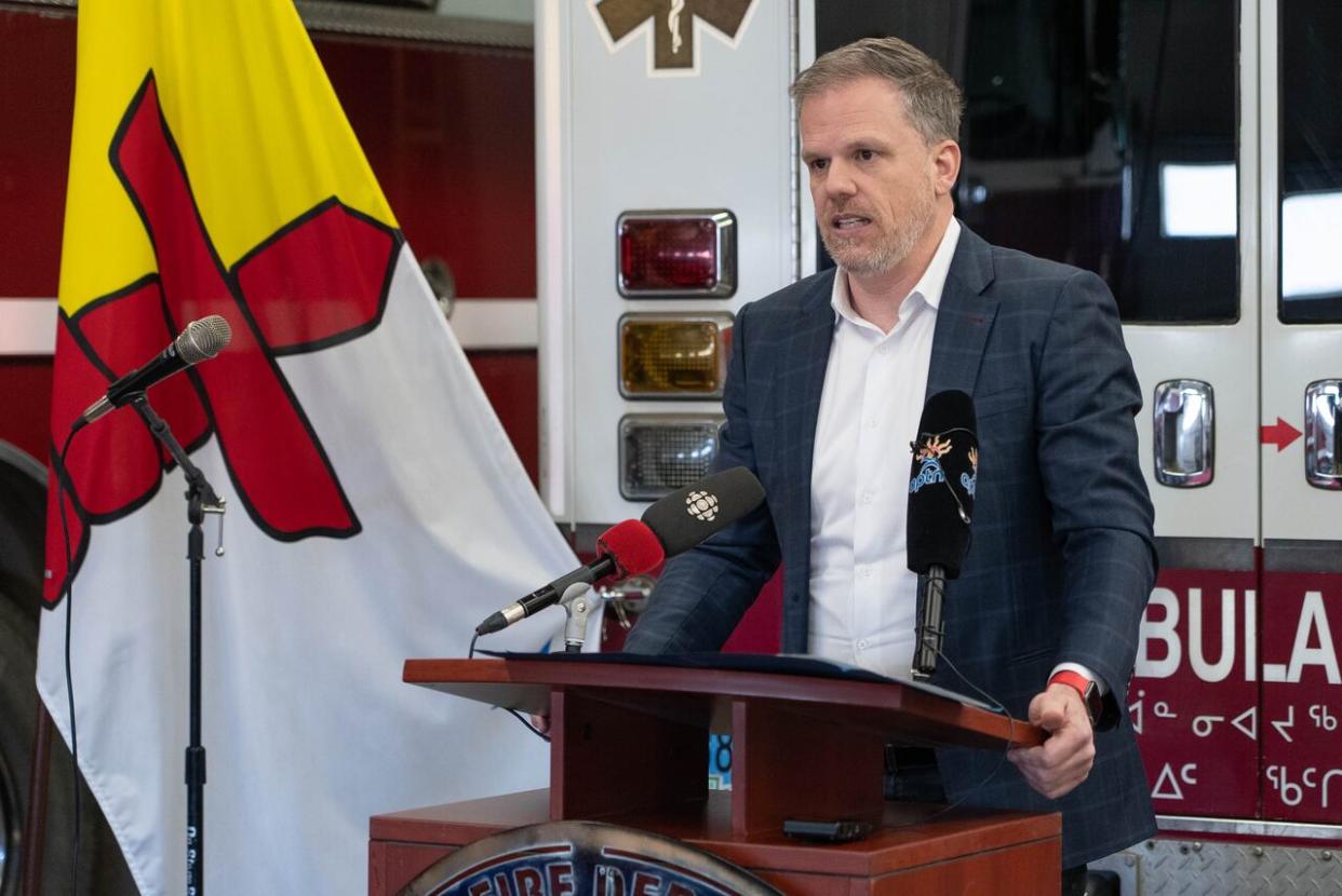 Federal Health Minister Mark Holland was in Iqaluit on March 5 to sign a health care funding agreement. He says one objective of the funding is to allow more elders to age in their communities instead of in the south. (David Gunn/CBC - image credit)