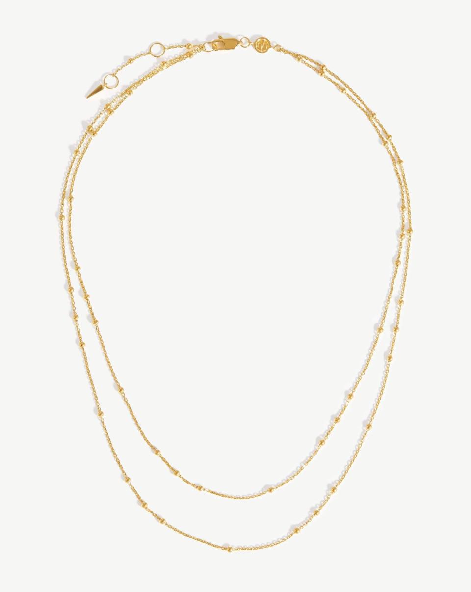 <h2><a href="https://go.linkby.com/TDHKNLPK/products/double-chain-necklace?variant=39356239904871&queryId=a95bf5ca0d24c93cba7c117c9d5ae1c3&pdpIndex=gbp_production_plp_products&objectId=39356239904871" rel="nofollow noopener" target="_blank" data-ylk="slk:Missoma Double Chain Necklace" class="link ">Missoma Double Chain Necklace</a>, £129</h2><br>Proving that two is always better than one.<br><br><strong>Missoma</strong> Double Chain Necklace, $, available at <a href="https://go.linkby.com/TDHKNLPK/products/double-chain-necklace?variant=39356239904871&queryId=a95bf5ca0d24c93cba7c117c9d5ae1c3&pdpIndex=gbp_production_plp_products&objectId=39356239904871" rel="nofollow noopener" target="_blank" data-ylk="slk:Missoma" class="link ">Missoma</a>