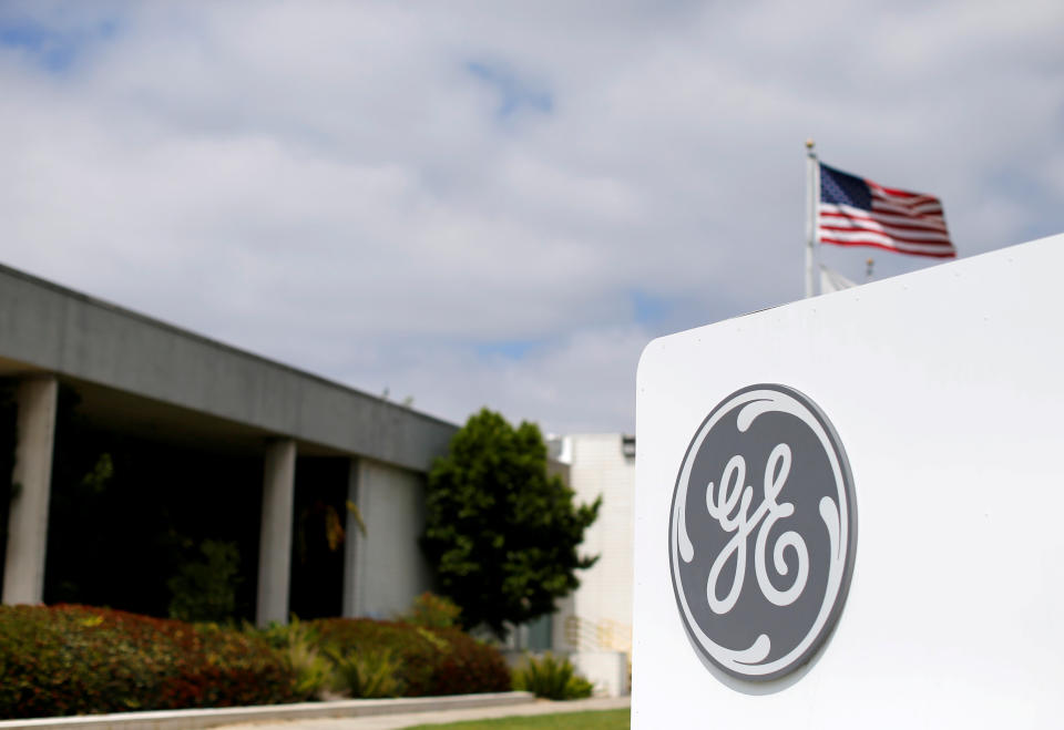 FILE PHOTO: The logo of General Electric is shown at their subsidiary company GE Aviation in Santa Ana, California, U.S. on April 13, 2016. REUTERS/Mike Blake/File Photo