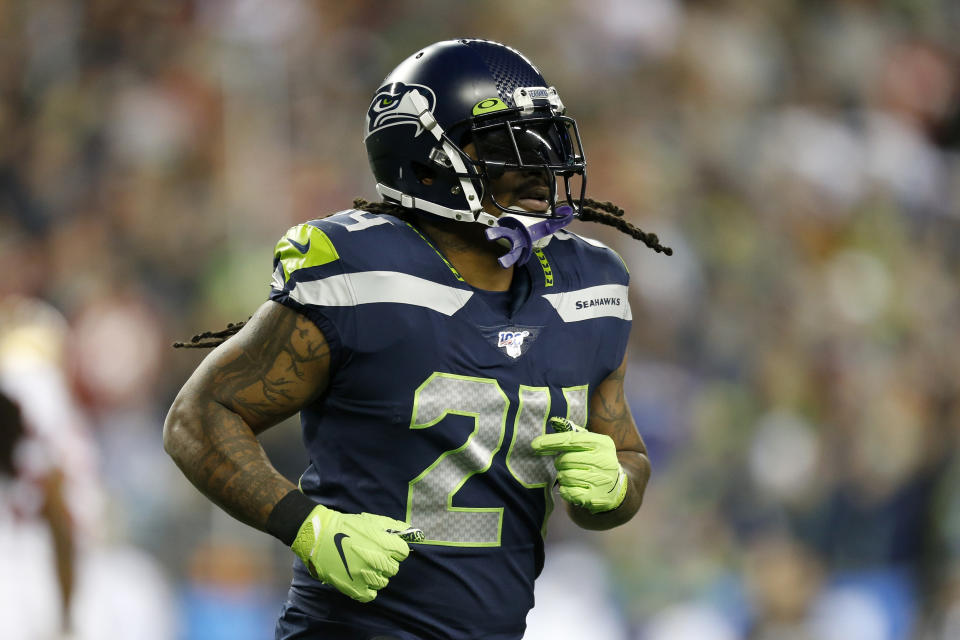 SEATTLE, WASHINGTON - DECEMBER 29: Running back Marshawn Lynch #24 of the Seattle Seahawks is seen as he plays against the San Francisco 49ers during the first half of the game at CenturyLink Field on December 29, 2019 in Seattle, Washington. (Photo by Otto Greule Jr/Getty Images)