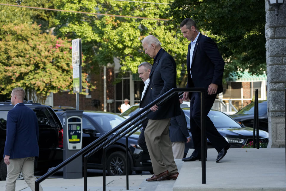 President Joe Biden leaves St. Edmond Roman Catholic Church after attending Mass in Rehoboth Beach, Del., Sunday, Sept. 3, 2023. (AP Photo/Manuel Balce Ceneta)