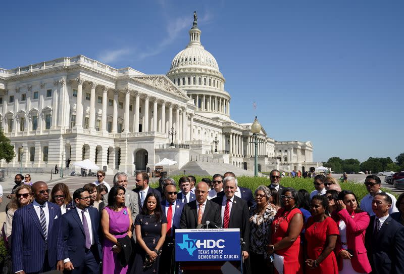 Democratic members of the Texas House of Representatives speak at the U.S. Capitol in Washington