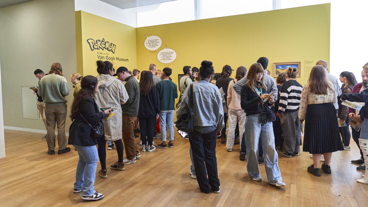  Visitors gathered at the pokemon exhibit at the Van Gogh Museum. 