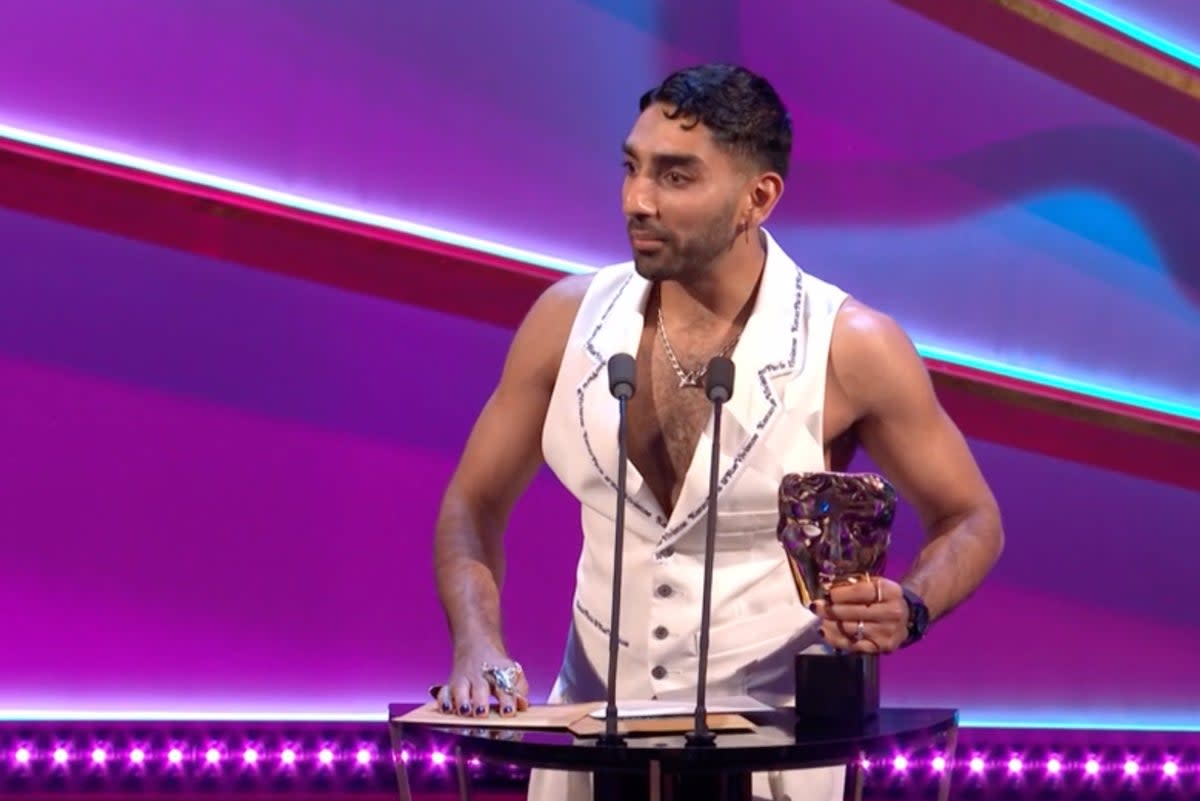 Mawaan Rizwan with his Bafta for Male Performance in a Comedy (BBC)