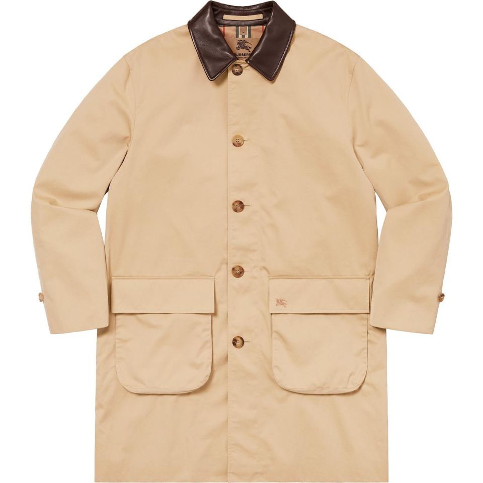 1) Supreme®/Burberry® Leather Collar Trench in Beige