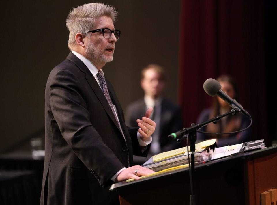 Bret Dublinske, a lawyer for Summit Carbon Solutions, argues before the South Dakota Supreme Court.