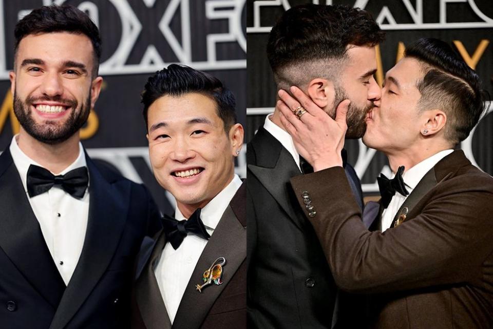 photo gallery iconic queer moments 2024 emmy awards Joel Kim Booster boyfriend kissing red carpet