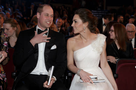 Britain's Prince William and Catherine, Duchess of Cambridge attend the BAFTA Awards ceremony at the Royal Albert Hall in London, Britain, February 10, 2019. Tim Ireland/Pool via REUTERS