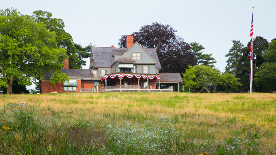 Oyster Bay, New York, USA - July 12, 2015: View of Sagamore Hill, former home of President Theodore Roosevelt.