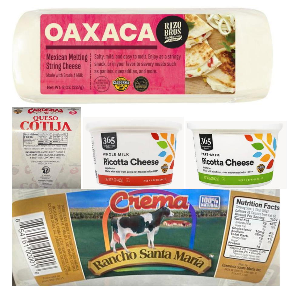 A few of the products included in the dairy product recall from Rizo-López Foods, Inc. These products are potentially contaminated with Listeria monocytogenes.