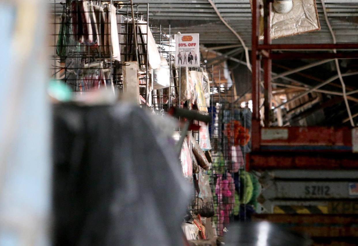 The remains of the Fun F/X warehouse at 1000 W. Sample St. in South Bend on March 4, 2024. A devastating fire in July 2019 destroyed the business. Racks of costumes still hang inside the warehouse.