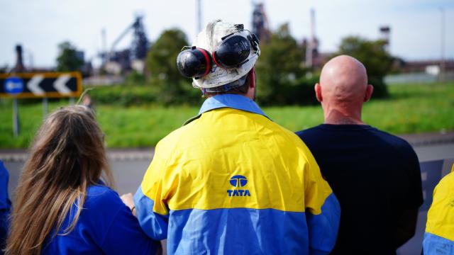 Waving flag with Tata Steel logo against, Stock Video