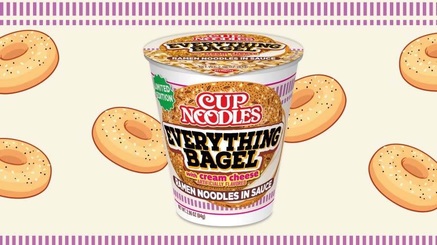 Cup Noodles unveiled a new instant ramen flavor inspired by an American breakfast staple: the bagel with cream cheese. The product was released in Walmart stores across the country in April 2024. (Nissin Foods)