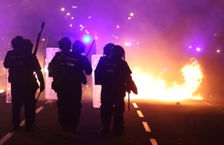 Separatists protest after a verdict in a trial over a banned Catalonia's independence referendum in Barcelona