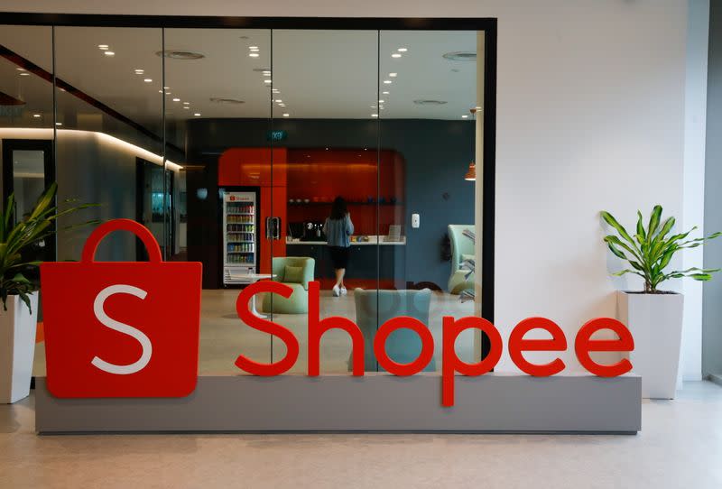 A signage of Shopee is pictured at their office in Singapore