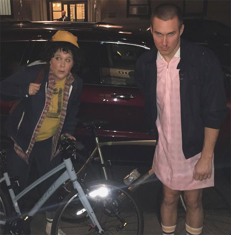 <p>The comedian and her boyfriend at the time, Ben Hanisch, totally nailed their <i>Stranger Things</i>-inspired costumes. They even rode around NYC on bikes! “Stranger things #happyhalloween from Eleven and Dustin!” wrote Schumer. (Photo: <a rel="nofollow noopener" href="https://www.instagram.com/p/BMKlfxIjo8P/" target="_blank" data-ylk="slk:Instagram;elm:context_link;itc:0;sec:content-canvas" class="link ">Instagram</a>) </p>