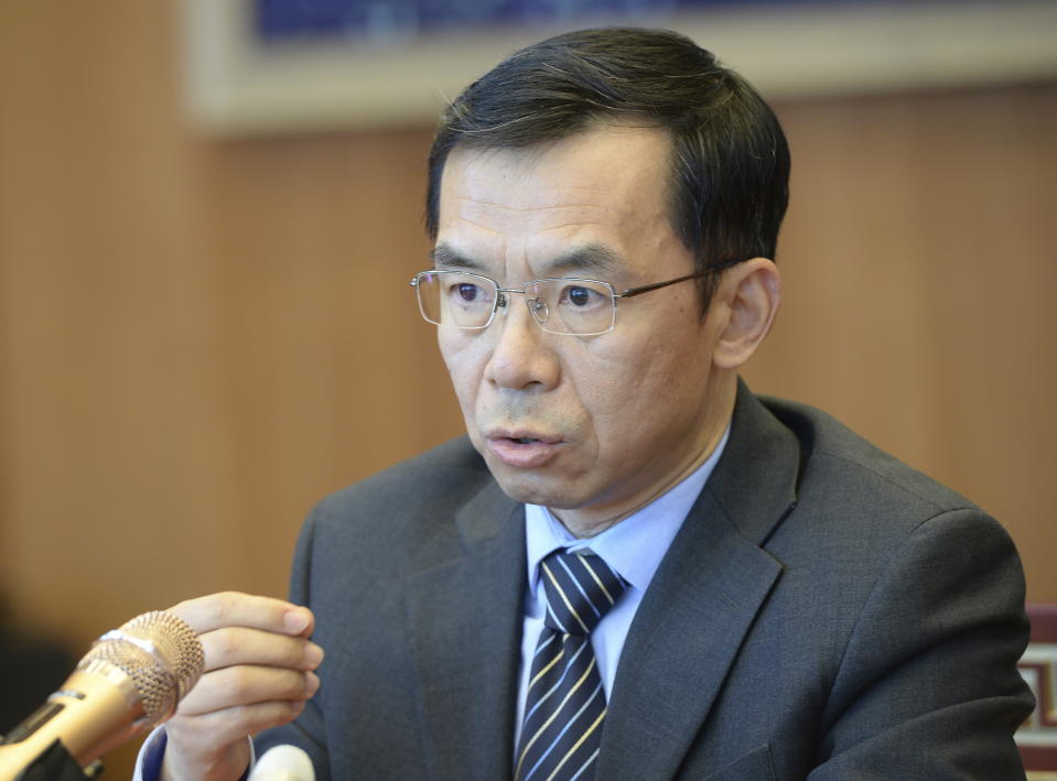 Chinese Ambassador to Canada Lu Shaye meets with media at the Chinese Embassy in Ottawa, Ontario, Thursday, Jan. 17, 2019. (Sean Kilpatrick/The Canadian Press via AP)