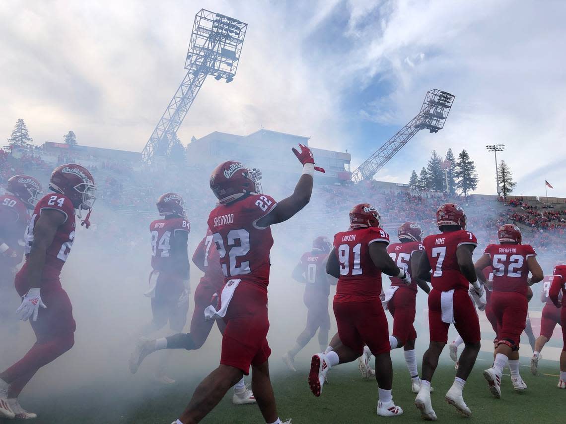 Fresno State takes the field to face Nevada in a Mountain West Conference football game Saturday, Oct. 23, 2021, at Bulldog Stadium in Fresno, California.