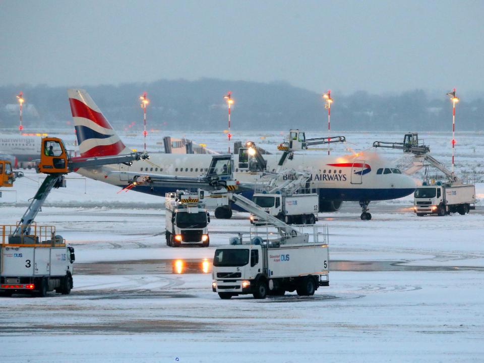 British Airways flight grounded in Germany as the first snow of the season settled at Heathrow Airport: Getty