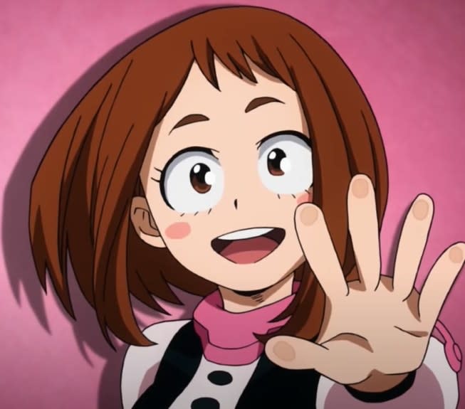 Ochaco waving hello happily in her opening intro