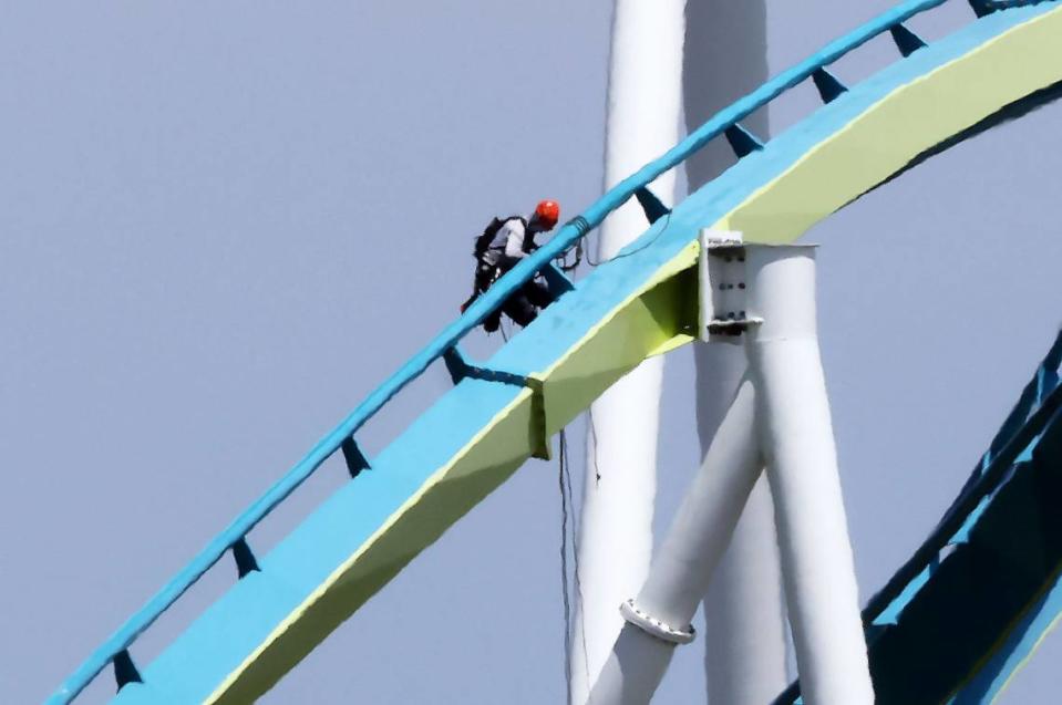 The Fury 325 roller coaster at Carowinds was examined Monday after a cracked pillar was discovered by a park visitor that shifted as cart full of riders passed.