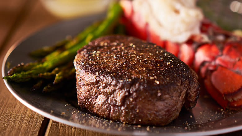 seared filet mignon with lobster