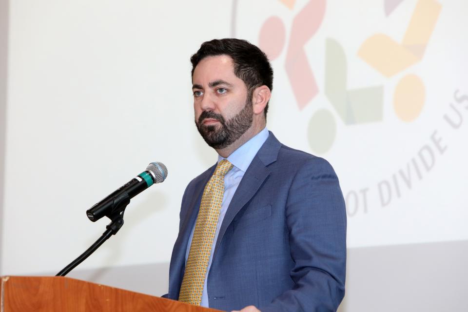 Congressman Mike Lawler speaks at the 22nd annual American Jewish Committee Westchester/Fairfield Thanksgiving Diversity Breakfast at Iona University in New Rochelle Nov. 16, 2023.