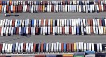 FILE PHOTO: Containers are seen stacked up at the ports of Los Angeles and Long Beach, California February 6, 2015 in this aerial image. REUTERS/Bob Riha Jr