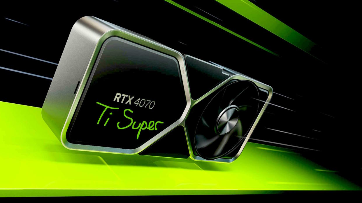  Mock up of Nvidia RTX 4070 Ti Super graphics card. 
