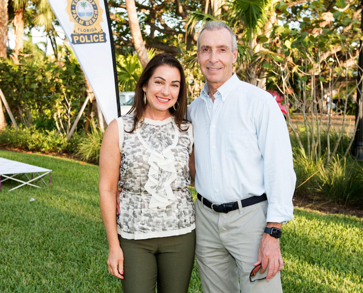 Annie and Michael Falk at the Palm Beach Crime Watch inaugural Bridge Lighting and light up the Royal Park Bridge Palm Beach April 5, 2022.