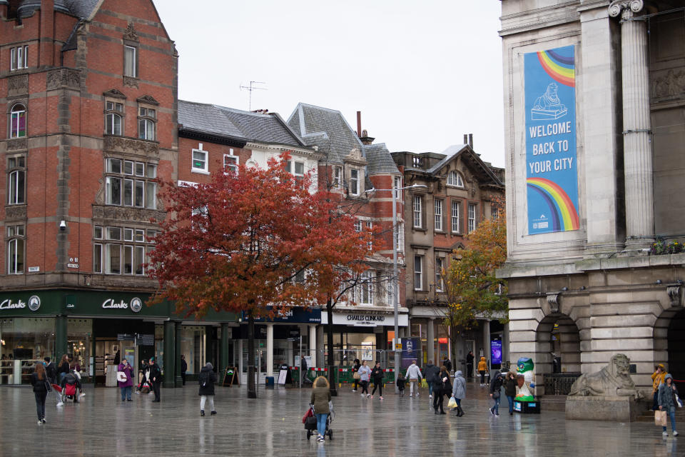 Old Market Square in Nottingham ahead of the city moving into the Tier 3 alert level from 0001 on Friday.