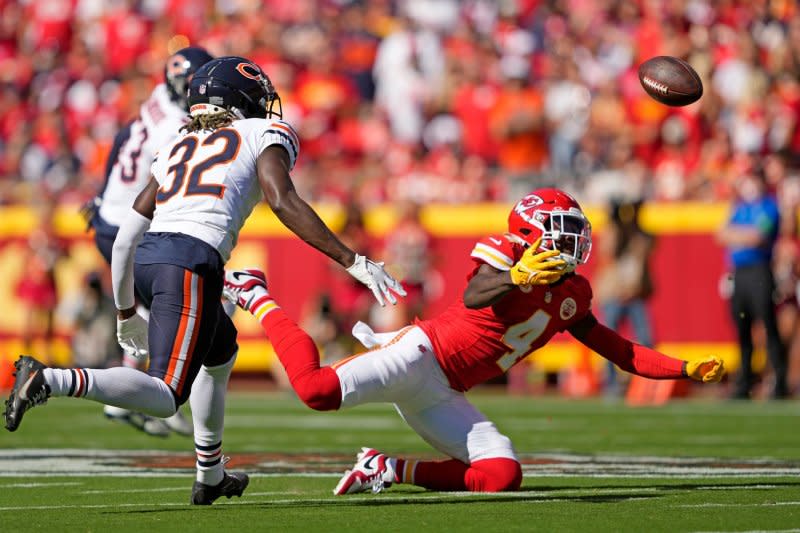 Kansas City Chiefs wide receiver Rashee Rice (R) logged five catches for 60 yards and a score in a win over the Los Angeles Chargers on Sunday in Kansas City, Mo. File Photo by Jon Robichaud/UPI